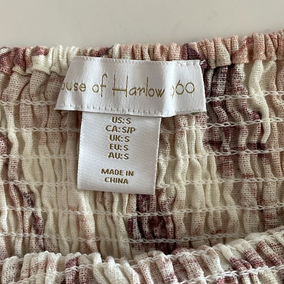 House of Harlow 1960 Smocked Palm leaf Lilen Blend Long Sleeve Midi Dress size S - Picture 4 of 6